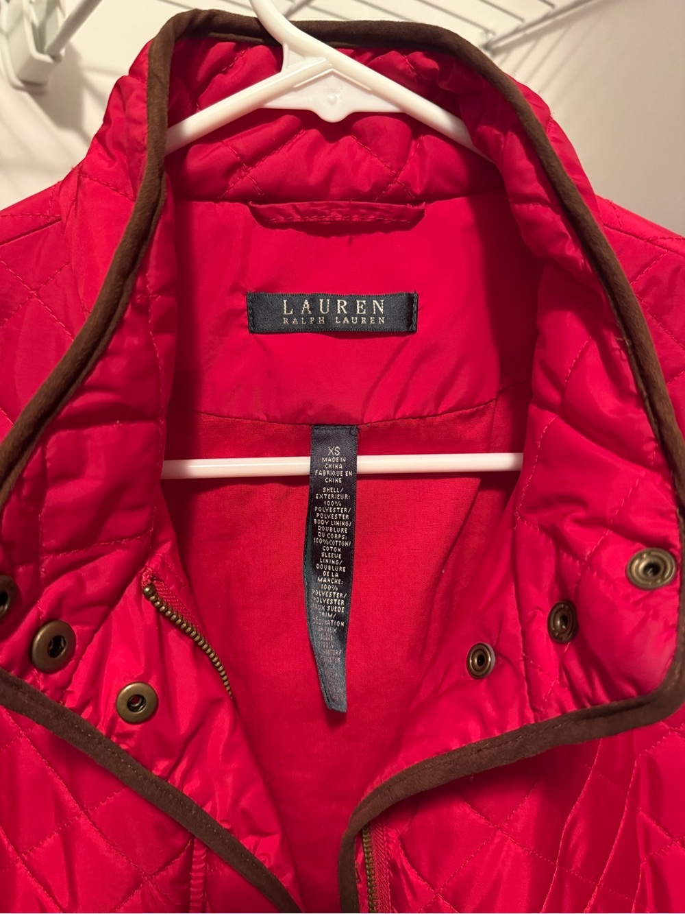 Ralph Lauren Red Quilted Jacket with Brown Trim